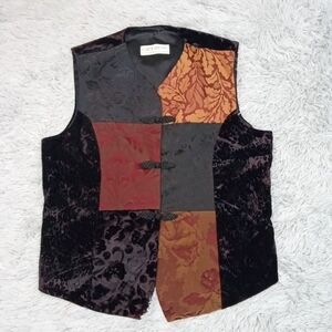Vintage Carol‎ Antone Vest Womens L Black Floral Leaves Autumn Cottage Core